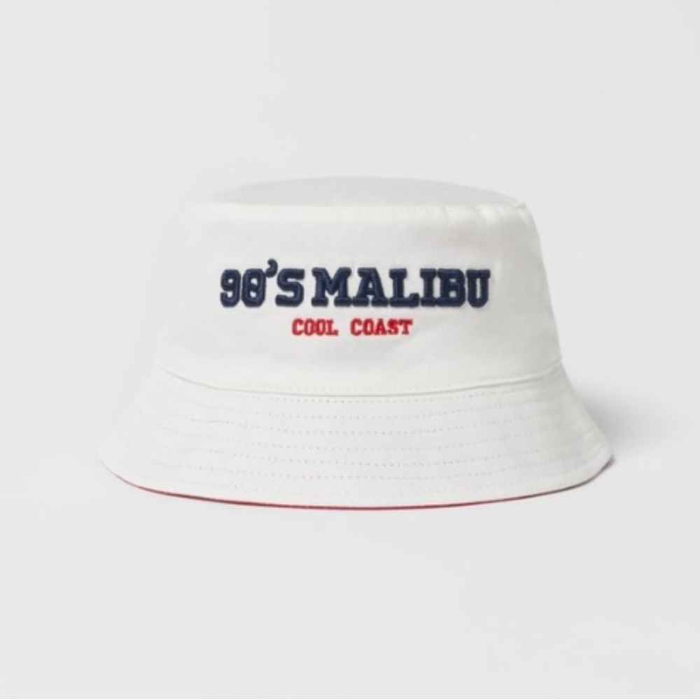 NWT Zara Kids NEW Malibu Reversible Blue, Red and White Bucket Hat Embroidered